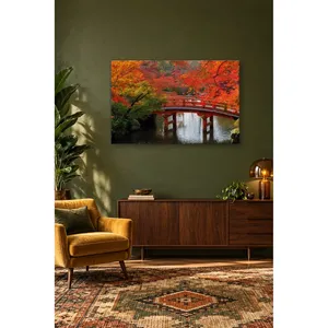 Impression sur toile du pont japonais Fida sous des érables rouges - Product Image 1