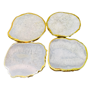 คริสตัลโมราหินชิ้นพร้อมขอบชุบทอง3ถึง4.5นิ้ว,ที่รองแก้วคริสตัลชิ้นหินอาเกตสีขาวธรรมชาติ - Product Image 2