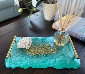 Bandeja de Resina Personalizable al por Mayor con Posavasos Modelo SH-RT-26 - Juego de Servicio Decorativo para Venta al por Menor y Exportación Hecho a Mano - Product Image 1