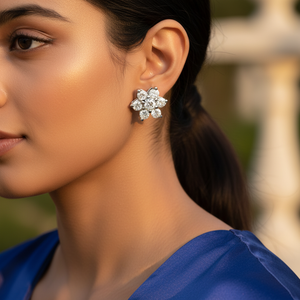 Boucles d'oreilles clous en diamant en forme de fleur, bijoux fins pour femmes, cadeau - Product Image 1