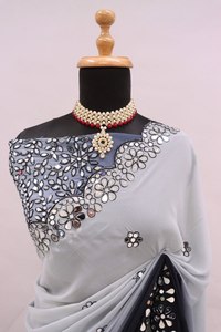 ผ้าจอร์เจียแบบทอจากร้านบูติกอินเดียผ้าไหมส่าหรีสุดพิเศษล่าสุดงานแต่งงานแบบชาติพันธุ์ที่สวยงามดูอินเทรนด์ - Product Image 5