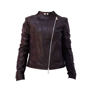 Femmes Automne Hiver Noir Cuir Véritable Doublure Satin Respirant Coupe-Vent Veste de Moto Fermeture Éclair Col Montant - Product Image 5