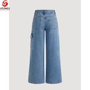 Jeans en denim décontractés pour femmes, respirants, anti-froissement, fermeture éclair, haute qualité, dernier design, 100% coton, jambe large - Product Image 3