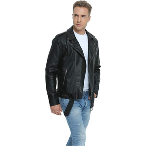 Veste en cuir zippée décontractée pour homme Manteau d'extérieur coupe-vent pour motard Veste en cuir pour homme - Product Image 4