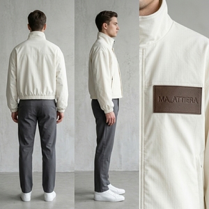 Chaqueta Cortavientos Ligera Blanca para Hombre, Cuello Alto, Cierre Completo, Chaqueta Deportiva Informal para Exteriores, Puños Elásticos - Product Image 4