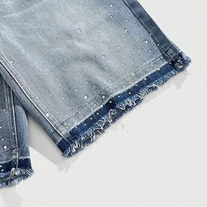 Nouvelle vente tendance hommes haute qualité Shorts en jean tailles hommes taille élastique Denim pas cher prix hommes Denim strass court - Product Image 2