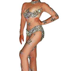 Women Dance Club Suits Fashionable Sequin Cutout <b>Jumpsuits</b> Stylish Rhinestone Clubwear for <b>Party</b> Night - Product Image 4