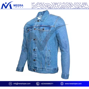 แจ็กเก็ตยีนส์สำหรับผู้ชายแบบสั่งทำทรงสลิมฟิตสไตล์ลำลองพร้อมโลโก้ปักเหมาะสำหรับชุดคลับหรือโปรโมชั่นของแบรนด์ - Product Image 2