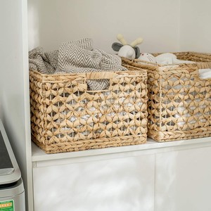 Eco-Friendly Natural Water Hyacinth Storage <b>Basket</b> Rectangular Folding Design <b>with</b> Wicker Style <b>Handles</b> for Home Use - Product Image 1