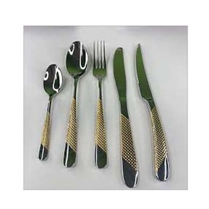 Cuchara pulida plateada de acero inoxidable moderna, tenedor, cuchillo, cubiertos para restaurantes, cubiertos con diseño de forro, mango redondeado - Product Image 3