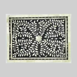 Plateau rond incrusté d'os indien turquoise pour la décoration de la maison hôtel Motel servant vanité cadeau plateaux à chocolat couleur turquoise inde - Product Image 3