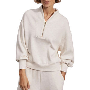 2025 suéter de media cremallera para mujer, ropa de calle informal de lana, figuras de hombros caídos, sudaderas con capucha transpirables ecológicas de punto de manga larga - Product Image 6