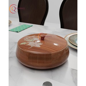 Vintage Wooden Casserole Dish with <b>Lid</b> Elegant Handcrafted Design Ideal for Serving Hot Meals & Storing Food Perfect for Kitchen - Product Image 4