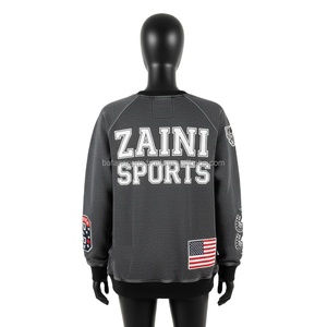 Sudadera de peso pesado para mujer, tela de algodón, gris oscuro, logotipo personalizado, bordado de chenilla, estilo callejero, sudaderas transpirables para mujer - Product Image 2