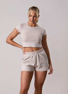 High Quality Fitness <b>Women</b> Soft Crew Neck Short Sleeve Crop <b>Top</b> Shirt Sportswear Slim Fit Blank <b>Compression</b> Sexy Gym Wear Tshirt - Product Image 3