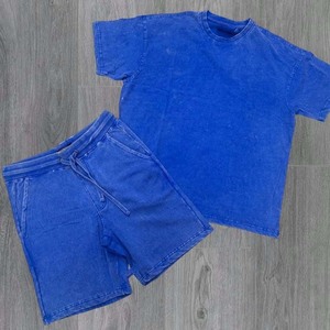Plus Size Summer New Men plus Size Acid Washed Breathable Casual Short Sleeve Shirt <b>Set</b> Top Tshirt & Shorts <b>Set</b> Cheep Price OEM - Product Image 6