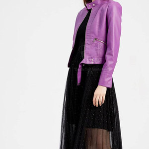 Chaqueta de Cuero Genuino para Mujer, Otoño Invierno, Cuello Alto, Logotipo Frontal, Tejido Transpirable, Mejor Calidad, Superventas, Precio Bajo - Product Image 3