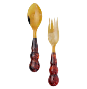 Cuerno Material de resina Cubiertos Cuchara Tenedor Cubiertos Servidor de ensalada hecho a mano Utensilios de cocina Mesa Hotel Restaurante Uso - Product Image 4