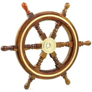 航海プレミアムセーラーの手作り真鍮と木製の船の車輪 | 高級ギフトの装飾 | ボートグッズ
