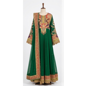Vestido Afgano Kuchi Hecho a Mano, Étnico, Tribal, Tradicional, con Encaje Bordado, Transpirable, Teñido Liso, de Cachemira para Mujer - Product Image 1