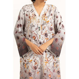 Traje de Verano de 3 Piezas para Mujer, Color Gris Ceniza, Estampado Jacquard - Product Image 3