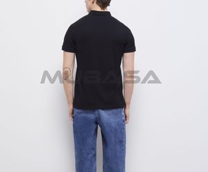 Polos à logo brodé personnalisé Polos aux couleurs unies Polo en coton extensible avec bouton dissimulé - Product Image 2