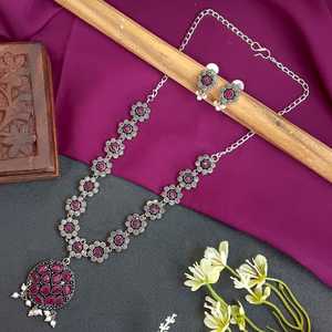 Indian Manufacturer Jewellery Wholesaler Oxidized Boho Floral Faux <b>Pearl</b> <b>Drop</b> Wedding <b>Necklace</b> Set Fashion Jewelry for Women - Product Image 2