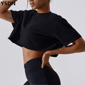 Streetwear personnalisé polyester coton haut court t-shirt le plus populaire bonne qualité femmes épaule tombante surdimensionné haut court t-shirts - Product Image 6