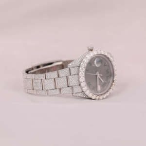 Reloj de pulsera Bling Trendsetters de alta calidad, esfera gris verde romana completamente helada, VVS Moissanite pantalla analógica, ventana de esfera de cristal - Product Image 4