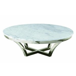 Meuble de salon rond en marbre blanc, Table basse moderne de luxe pour la décoration du salon - Product Image 1
