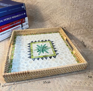 Plateau de service en rotin tressé avec motif coquillage pour décoration de table Vietnam |   Plateau en rotin nacre - Product Image 4