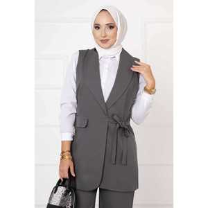 Ensemble de gilets gris à nouer sur le côté pour femme, accessoires de costume élégants - Product Image 2