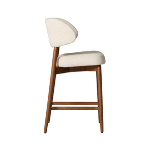 Modern Teak Wood Upholstered Bar <b>Chair</b> with Rounded Backrest and Cushioned Seat for Home Bar Outdoor Commercial Use - Product Image 4