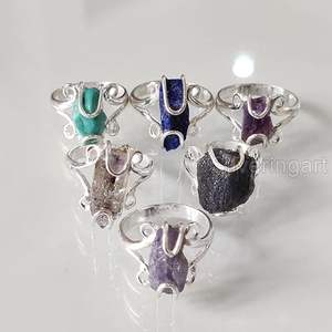 Rough <b>Stone</b> Jewelry Women's <b>Ring</b> Natural Herkimer Peridot Lapis Quartz Gemstone Statement Jewelry 925 Sterling <b>Silver</b> <b>Ring</b> - Product Image 6