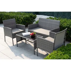 Outdoor Patio Furniture Sets All Weather Outdoor Sofa PE Garden Furniture Wicker Rattan Patio Conversation Set With Glass Table