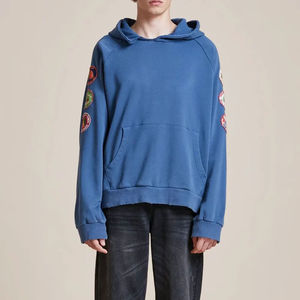 Sudadera con capucha coreana de algodón grueso de invierno, estilo oversize, con bloques de color y empalmes, lavado ácido, corte holgado, personalizada, para hombre, al por mayor - Product Image 2