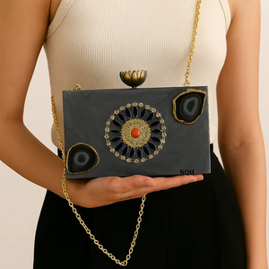 Pochette de soirée de luxe faite à la main en bois et résine, durable et écologique, avec incrustation géométrique, sac à bandoulière avec chaîne, logo personnalisé - Product Image 4