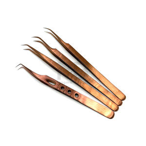 Pinzas de extensión de pestañas con logotipo de marca personalizado de acero inoxidable japonés, pinzas para pestañas recubiertas de Color Plasma de oro rosa - Product Image 1