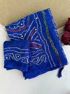 Sari de novia indio moderno de Bollywood, de tela crepé de muselina pura con trabajo de espejo, para verano e invierno, a la moda, para mujer, para fiestas festivas - Product Image 1