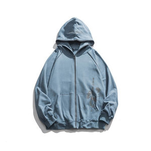 Cotton Fleece Full Face <b>Zip</b> <b>up</b> Hoodie Essentials Unisex Blank Silk Screen Printed Long Line Gym Hoodies Acid Wash Hoodie - Product Image 2