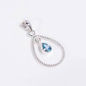 Joyería colgante de piedras preciosas hechas a mano de Plata de Ley 925, Topacio azul natural, piedra preciosa cortada en Pera, joyería colgante de plata de ley 925 - Product Image 1