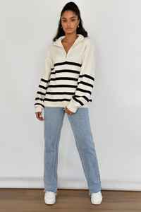 เสื้อสเวตเตอร์ถักแบบสวมหัวของผู้หญิงสไตล์ขี้เกียจกำหนดเองได้เสื้อผ้าลำลองมีซิปลายทางสีตัดกันสำหรับฤดูใบไม้ร่วง - Product Image 3