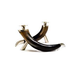 Antique Look Buffalo Horn Made <b>Candle</b> Stand <b>Set</b> Vintage Ox Horn Tea Light With Tribal Carving - Product Image 6