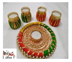 Wholesale Indian Handmade Gold Eco Friendly Plastic Tea Light Holders Diwali Decor Diyas <b>Christmas</b> <b>Gift</b> Home Decor <b>Table</b> Top - Product Image 5
