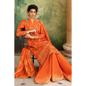 Conjunto de 3 Piezas para Mujer, Traje de Tela Bordado con Lentejuelas y Zari, con Dupatta Estampada en Oro y Laca DN-52041 - Product Image 1