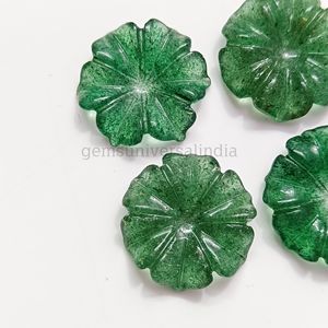 Pierre précieuse sculptée de fleur de quartz fraise verte, pierre gemme en forme de fleur de quartz fraise, sculpture sur pierre en vrac pour la fabrication de pendentifs - Product Image 4