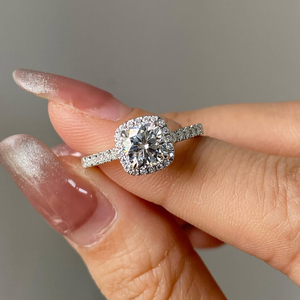 pave band 14k gold elegant sparkling bridal <b>Ring</b> gift 1.25 carat <b>cushion</b> cut lab grown diamond halo engagement <b>ring</b> - Product Image 5