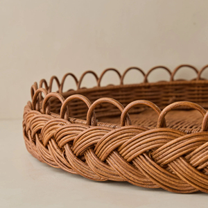 Handmade <b>Round</b> Rattan <b>Tray</b> With Braided Edge Natural Woven Serving <b>Tray</b> For <b>Table</b> Decoration And Home Use Wholesale - Product Image 3