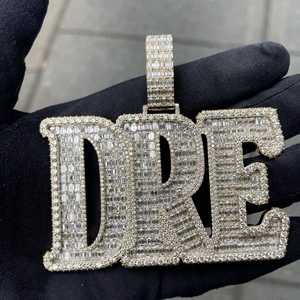 Pendentif personnalisé de luxe Iced Out DRE avec diamants Moissanite taille baguette, bijoux Hip Hop plaqué or argent 925 unisexe - Product Image 3