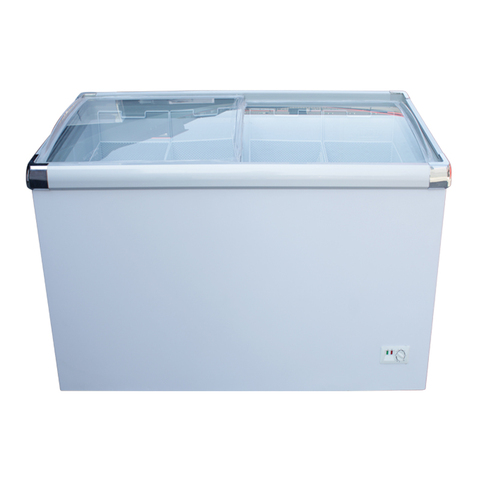 Energy-efficient R290 Eco-friendly Dual Sliding Glass Door Freezer with Digital Temperature Control for Fresh Meat Seafood